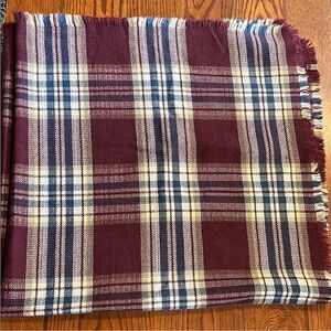 Roots | Size 45”x45”  Burgundy, Blue, Yellow & White Plaid Scarf/Shawl